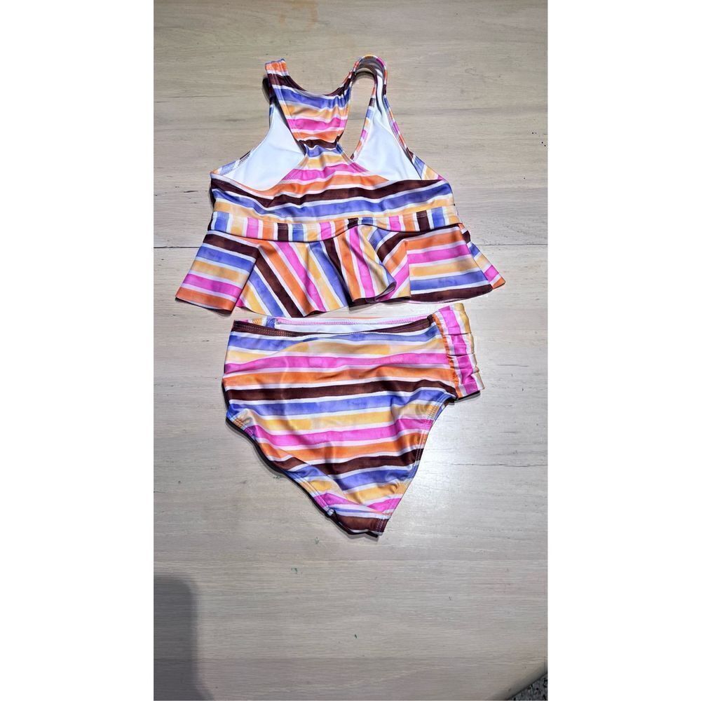 Wonder Nation Girls Striped Two-Piece Tankini Swim Set Multi-Color Size Medium - Picture 7 of 7